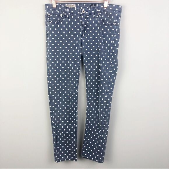 AG ADRIANO GOLDSCHMIED | White Polka Dot Stevie Blue Denim Jeans Women’s Size 28 - Picture 1 of 10